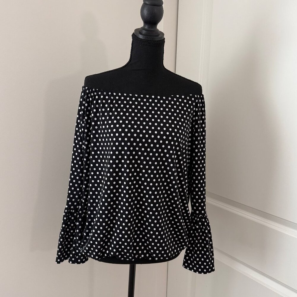 Michael Kors Black White Polka Dot Bell Sleeve Blouse